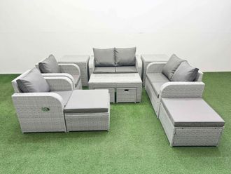Fimous PE Wicker Rattan Furniture Sofa Sets with Coffee Table Love Sofa in Light Grey