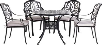 Beliani Conjunto De Comedor Para Jard&iacute;n Mesa Exterior De Aluminio Negro 4 Sillas Con Cojines De Asiento De Poli&eacute;ster Ancona