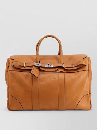 Brunello Cucinelli leather travel bag engraved front logo