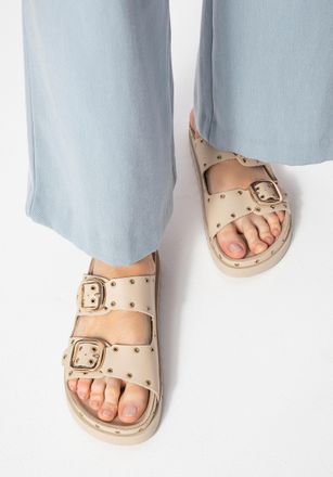 Wittchen Dames leren muiltjes met metalen details beige en goud beige en goud