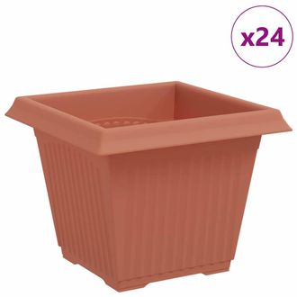 vidaXL Maceta Cuadrada Para Flores 24 Pcs Rojo Ladrillo Pl&aacute;stico Vidaxl