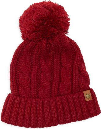 Frye Cable Knit Cuffed Pompom Beanie in Sueded Rosewood at Nordstrom Rack