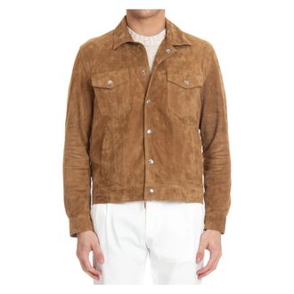 Eleventy Light Jackets, male, Brown, Size: 2XL Trucker Jacket