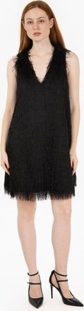 SOLOTRE Abito corto con frange nero