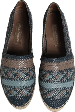 Dolce & Gabbana Mens Blue Gray Woven Leather Buffalo Espadrille Shoes