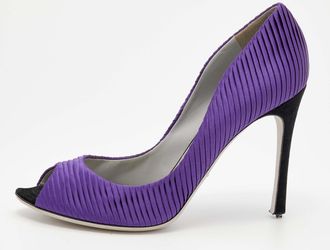 Sergio Rossi Purple Pleated Satin Peep Toe Pumps