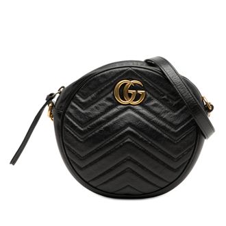Gucci Tweedehands Mini Gg Marmont Matelasse Leren Ronde Crossbody