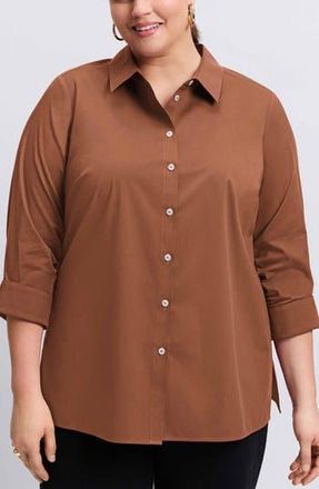 Foxcroft Evelyn Non-Iron Three-Quarter Sleeve Button-Up Shirt in Macchiato at Nordstrom Rack, Size 3X