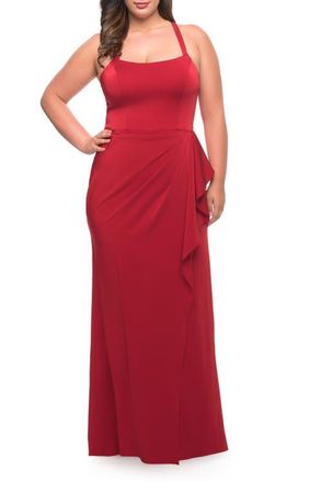 La Femme Elegant Jersey Gown with Ruffle Slit Detail in Red at Nordstrom, Size 16W