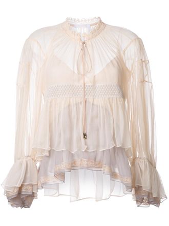 Chlo&eacute; colour block tiered top - women - Silk/Silk/Polyester/Cotton/Polyester - 34 - Neutrals