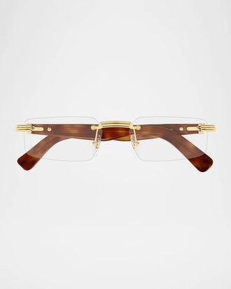 Cartier Men & apos;s CT0537O Premiere de Cartier Metal Rectangular Optical Glasses