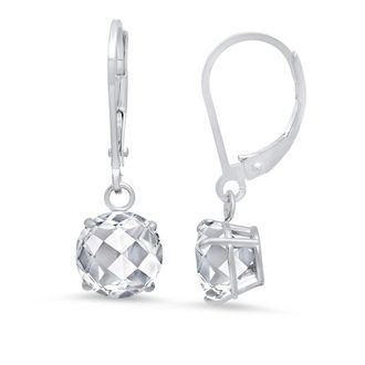 MAX + STONE Sterling Silver Round Checkerboard Cut Gemstone Leverback Earrings (8mm)
