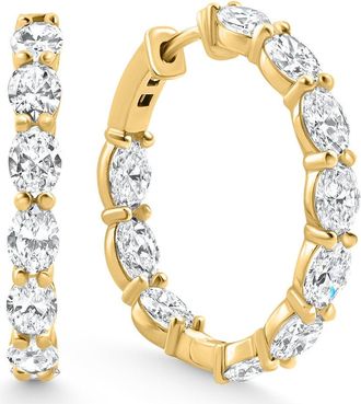 Pompeii3 3Ct TW Oval Diamond Inside Outside Hoops 14k Yellow Gold Lab Grown 1 Size: 1 Tall