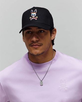 Psycho Bunny Mens Raphael Trucker Cap 001 BLACK / O/S