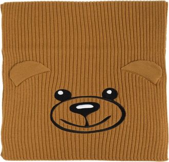 Moschino Geborduurde Gebreide Teddybeer Sjaal - Dames - Wintersjaals - Bruin - ONE Size - Wol - Accessoires