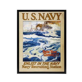 Artery8 Henry Reuterdahl WWI USA Navy Recruitment Framed Canvas Wall Art Print | Size: W24 x H32