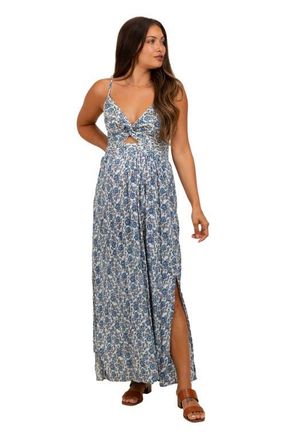 Pinkblush Floral V-Neck Twist Front Keyhole Maxi Dress in Blue at Nordstrom, Size Medium