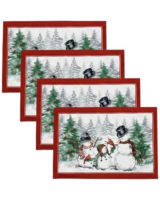 Elrene Set Of 4 Snowman Winterland Holiday Snowflake Placemats