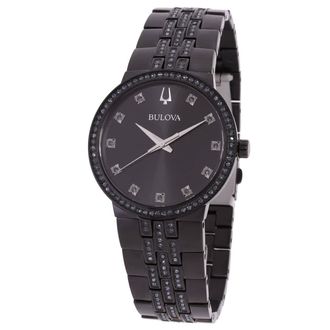 Bulova Classic Box Set Quartz Crystal Black Dial Mens Watch and Necklace Set 98K116