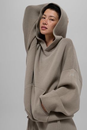 Alo | Scholar Hooded Sweater Top in Light Cocoa Brown, Size: 2XL