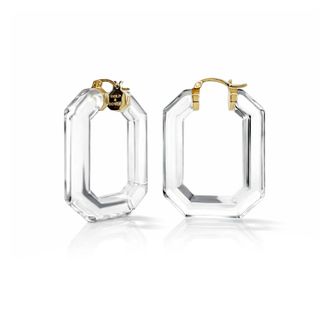 Gold & Honey Womens Emerald Gem Lucite Hoop Earrings In Clear