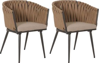Hhg [nunca Usado] Lote De 2 Sillas De Comedor De Aluminio Hhg-418, Reposabrazos De Silla De Interior, Tejido De Cuerda De Olefina Cuerda, Coj&iacute;n Beige Marr