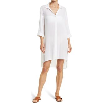 Elan Boyfriend Cover-Up Shirt in White at Nordstrom Rack, Size X-Large