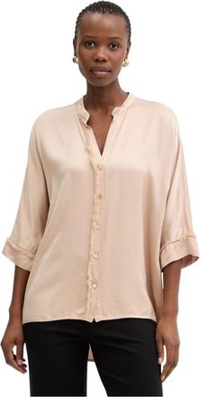 Fracomina Relaxed Viscose Shirt - Dames - Overhemden - Beige - XS - Leer - Overhemden