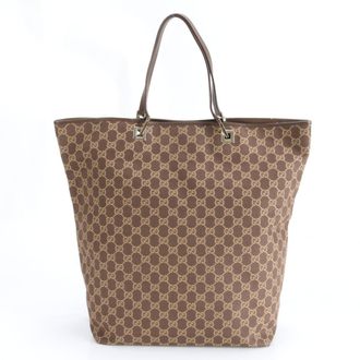 Gucci Gg Canvas Brown Gg Canvas Leather Shoulder Bag Tote Bag (Pre-Owned)