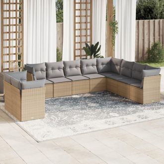 vidaXL Juego De Sof&aacute;s Jard&iacute;n Con Cojines Beige 10 Pzas Rat&aacute;n Sint&eacute;tico Vidaxl