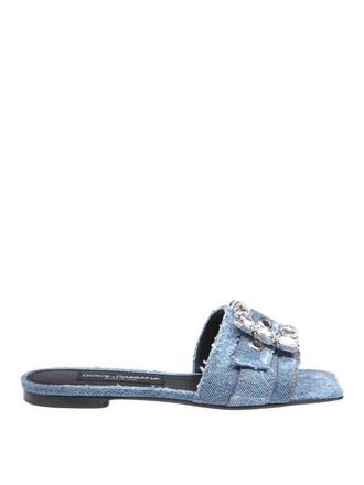 Dolce & Gabbana Low denim sandals with rhinestone buckle