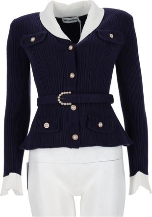 Self Portrait Ribbed Knit Sweater With Peplum Hem And Pearl Embellishments