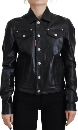 Dsquared2 Dsquared&sup2; Leather Collared Long Sleeves Womens Jacket (Pre-Owned)