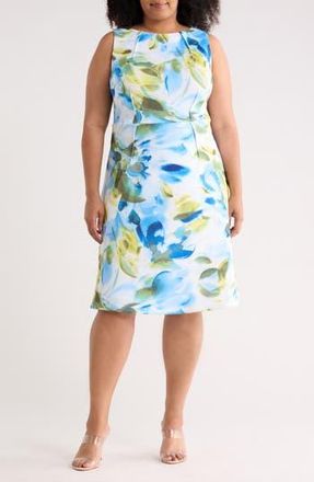 Calvin Klein Floral Sleeveless Scuba Fit & Flare Dress in Ultramarine Multi at Nordstrom Rack, Size 18W
