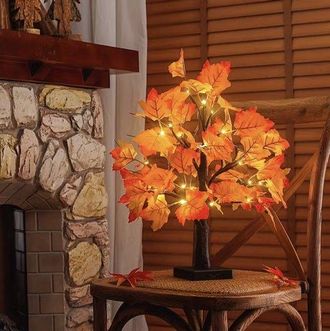 OEM L&aacute;mpara De &Aacute;rbol Con Forma De Hoja De Arce Y Abedul De 60 Cm - &Aacute;rbol Negro Con Hoja De Arce Roja