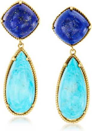 Ross-Simons Lapis and Turquoise Drop Earrings in 18kt Gold Over Sterling