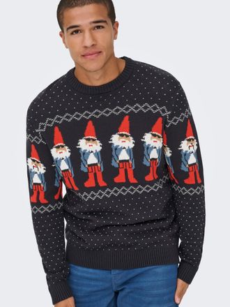 Only & Sons Rundhalspullover ONLY & SONS ONSX-MAX REG CREW KNIT, Herren, Gr. S, blau (schwarz navy detail:dot), Strick, Obermaterial: 100% Baumwolle, bedruckt, re