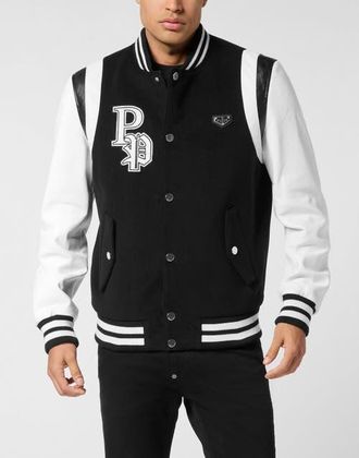 Philipp Plein College Bomber Jacket Patches Men in Black at Nordstrom, Size Xxx-Large Eu