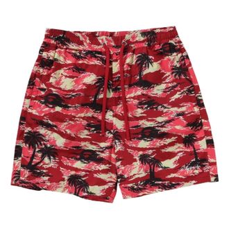 A Bathing Ape Palm Tree Camo Relaxed Fit Beach Shorts Red 1L30-153-312-RED