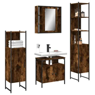 vidaXL Set De Muebles De Ba&ntilde;o 4 Piezas Madera Contrachapada Roble Humo Vidaxl