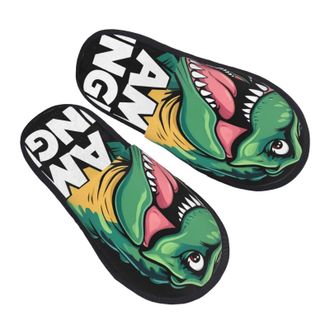 Generic Fuzzy Slippers Hungry Tyrannosaurus Print Home Slippers Flat Comfy Slipper For Winter Bedroom Indoor L