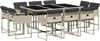 vidaXL Set De Comedor De Jard&iacute;n 11 Pzas Y Cojines Rat&aacute;n Sint&eacute;tico Gris Vidaxl