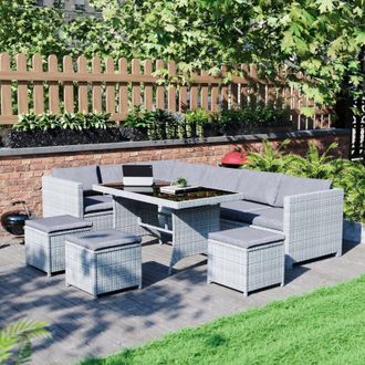 Home Discount Belgrave Rattan Garden Furniture 9 Seater Outdoor Corner Sofa Stool Table Set, Grey-No-Cover