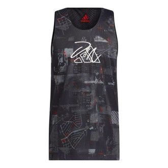 adidas Mens adidas Geometry Pattern Logo Printing Straight Sports Black Vest HE6377