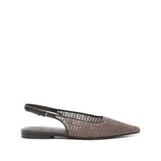 Brunello Cucinelli Brunello Cucinelli, Ballerinas, female, Brown, Size: 7 US Embellished Mesh Slingback Flats