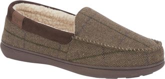Jo & Joe Mens Moccasin Slippers, Herringbone Check Tweed, Fleece and Faux Fur Lined, Slip-On (Brown Herringbone, UK Footwear Size System, Adult, Men, Numeric, 
