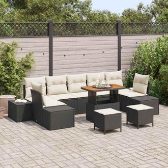 vidaXL Vidaxl - Conjunto De Sof&aacute; De Jard&iacute;n Con Coj&iacute;n 10 Pcs Negro Polirat&aacute;n
