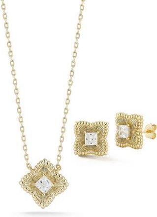 Glaze Jewelry Cubic Zirconia Clover Pendant Necklace & Stud Earrings Set in Gold at Nordstrom Rack