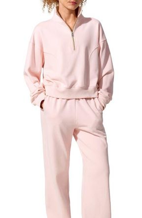 LilySilk SILKERRY Oversized Heirloom 89 Stand Collar Half-Zip Pullover in Blush-Pink at Nordstrom, Size X-Large