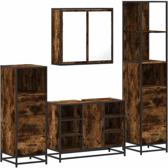 vidaXL Vidaxl - Set De Muebles Ba&ntilde;o 4 Pzas Madera Contrachapada Roble Ahumado